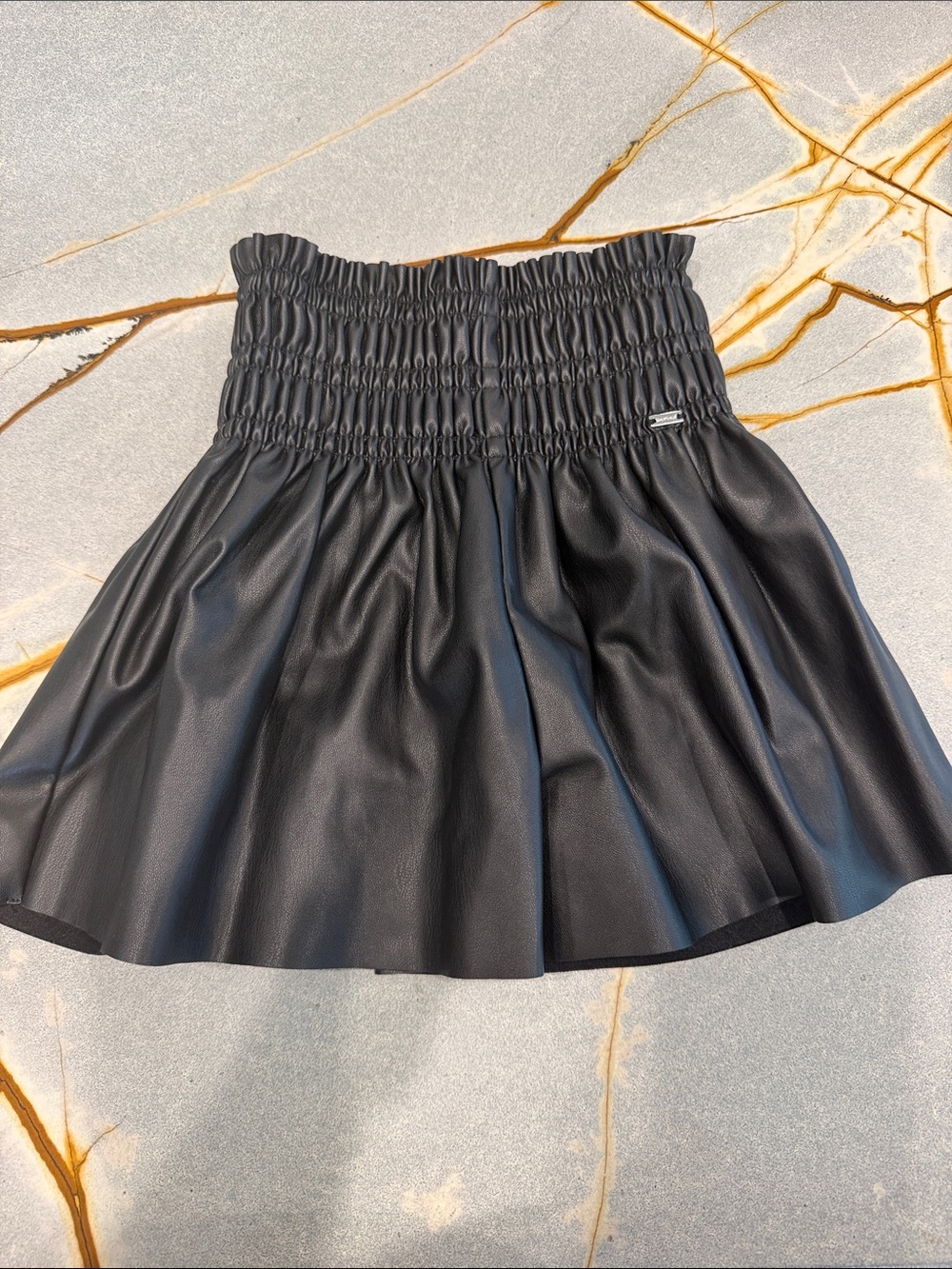 Black Smocked Waist Faux Leather Shorts